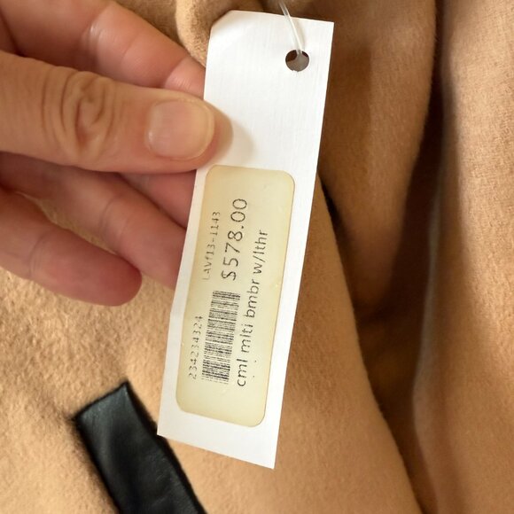 Laveer Camel Bomber Jacket with Leather Trim - Picture 3 of 4